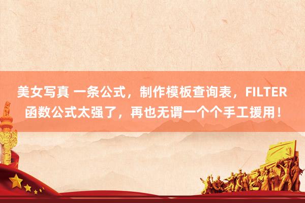 美女写真 一条公式，制作模板查询表，FILTER函数公式太强了，再也无谓一个个手工援用！